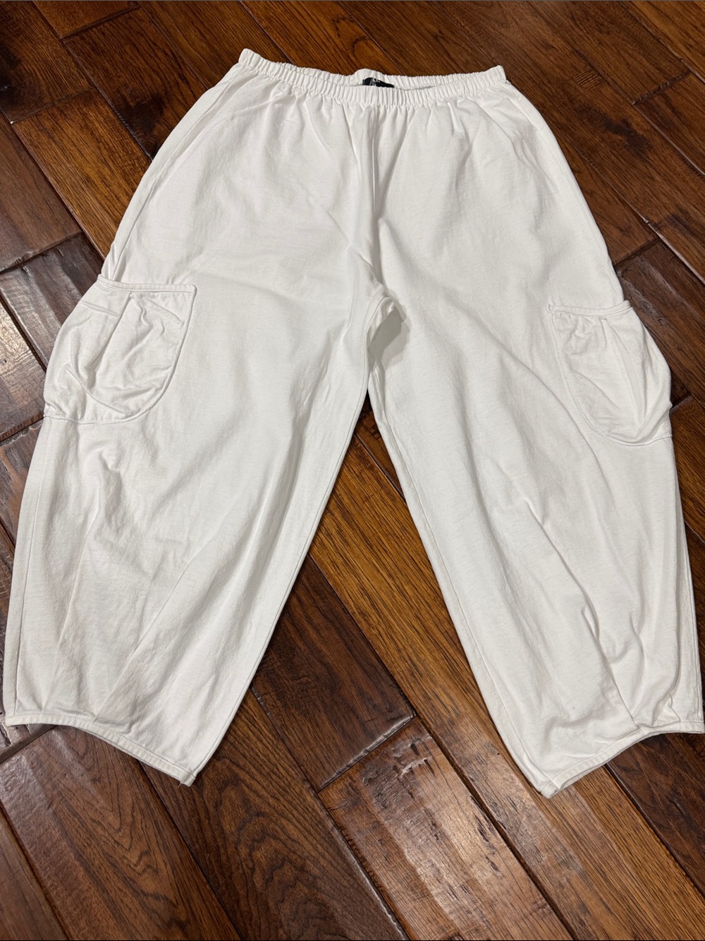 Cropped White Cargo Pull-On Pants